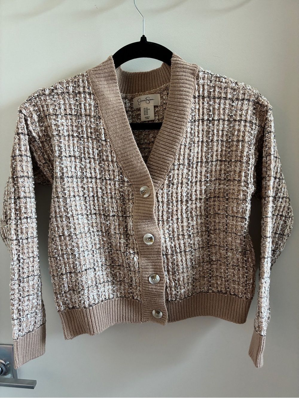 Jessica Simpson Neutral Taupe Button-Front Woven Cardigan